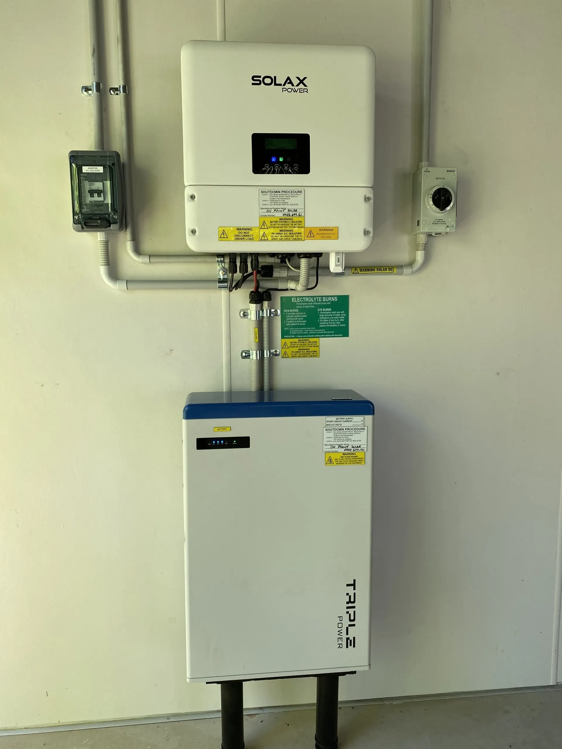 Electrician jobs Townsville — a SolaX inverter and battery installed by the On Point Solar & Electrical crew